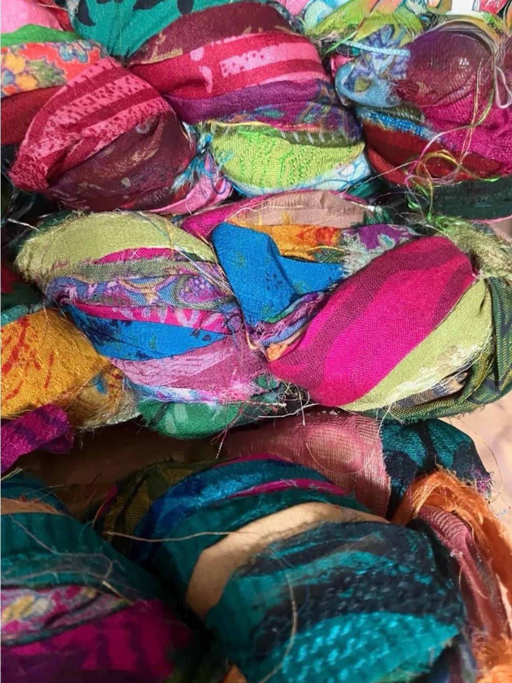 Solids with Prints 100 Grams Prints Mixed Solids Sari Silk Ribbon Boho Ribbon